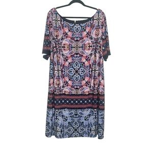 Eliza J Paisley Shift Dress Floral Print Jersey Knit Size 20